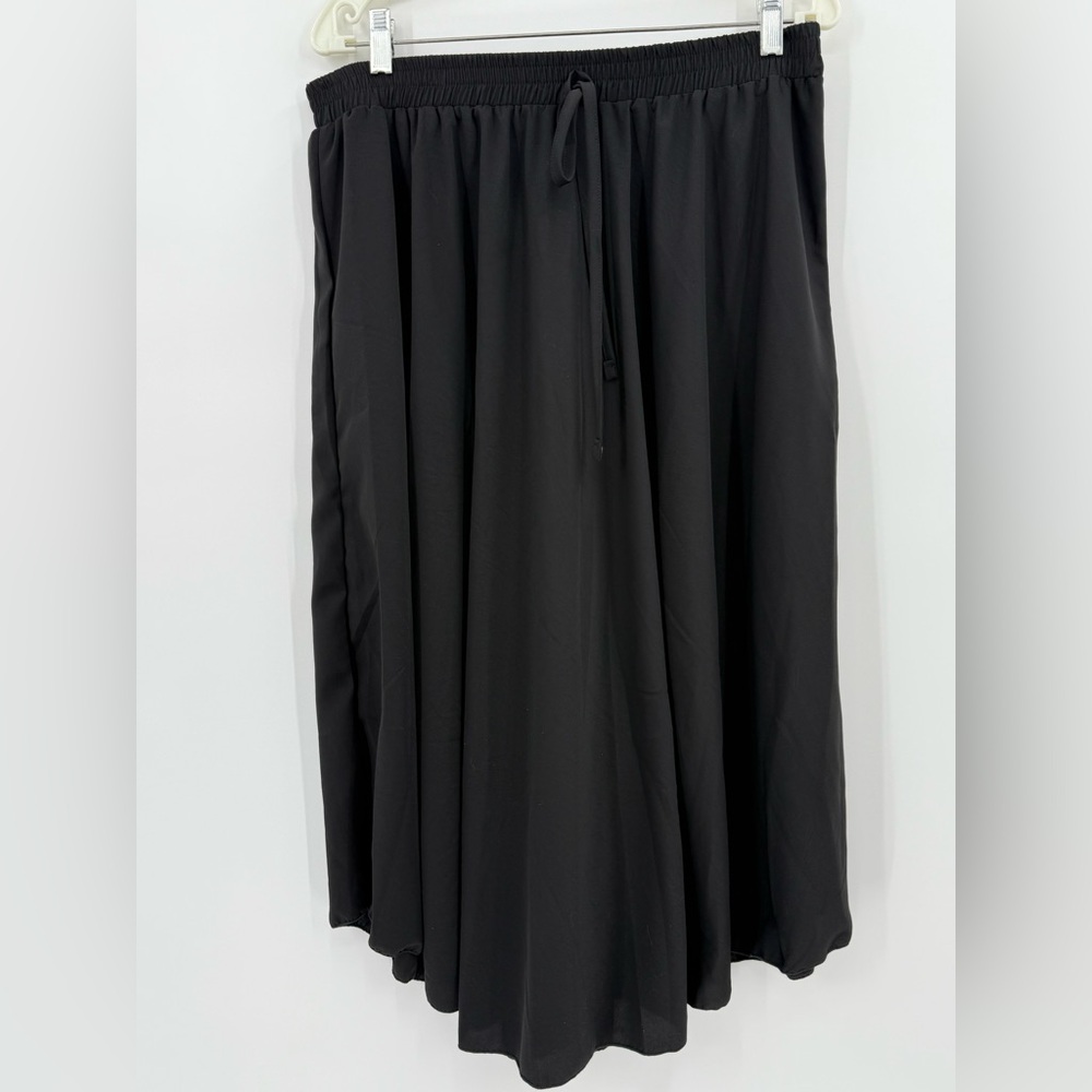 Black Flowy Maxi Midi Skirt XL Drawstring Elastic Waist Boho
